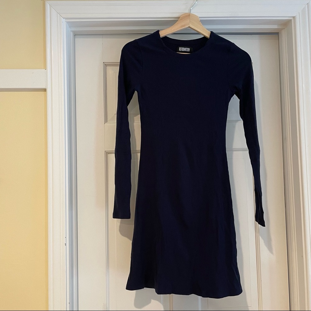 Reformation navy stretch ribbed dress
